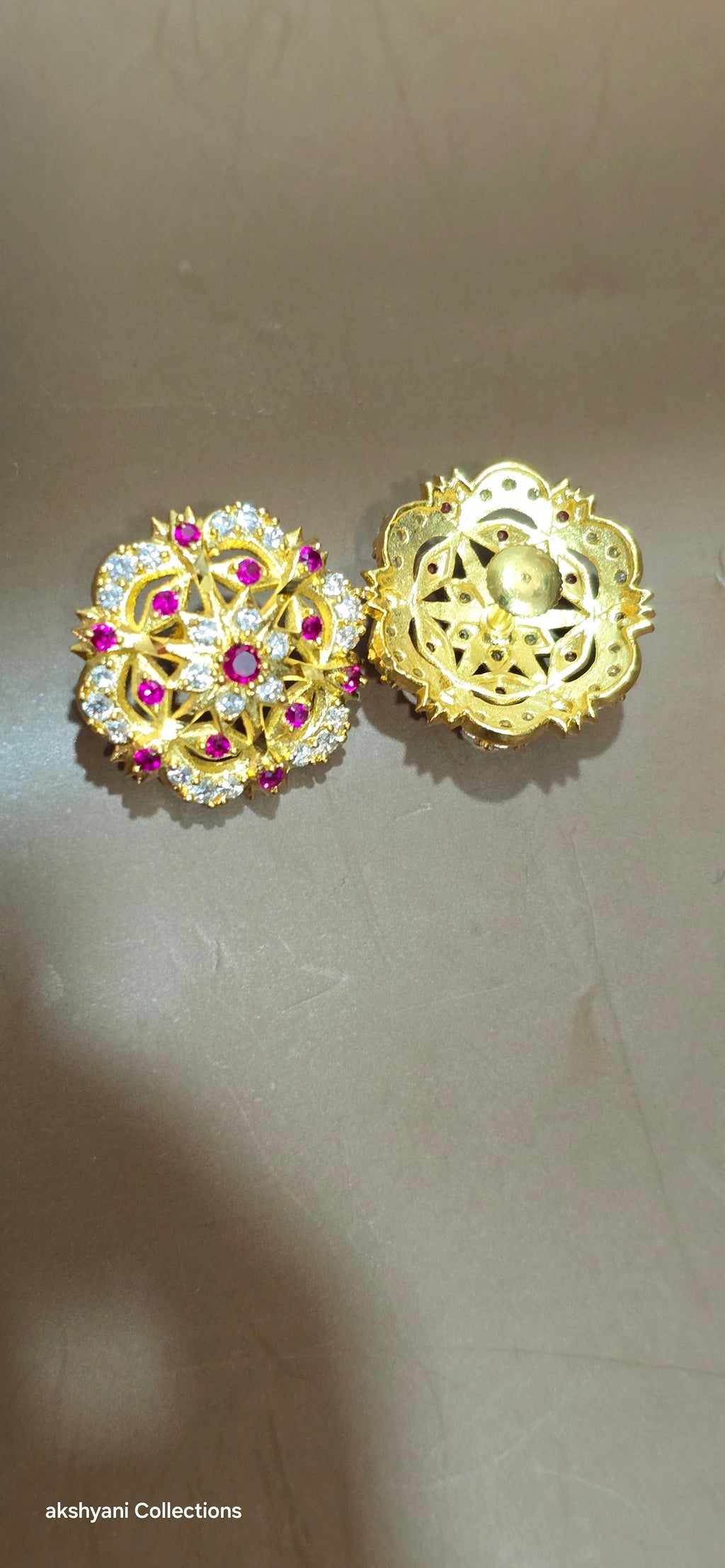 Diamond cut Ruby head earrings . Not 916gold.  Indian screw . Code 809