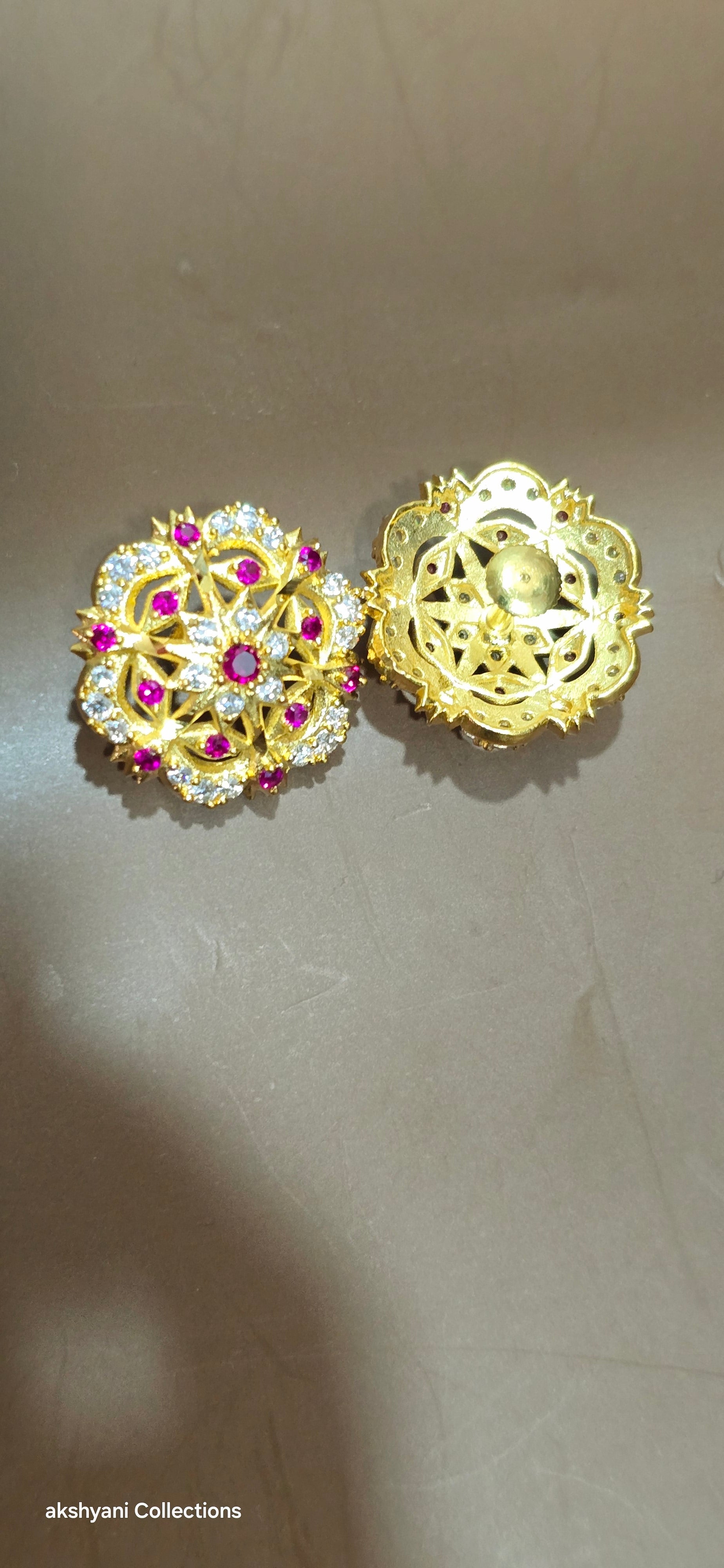 Diamond cut Ruby head earrings . Not 916gold.  Indian screw . Code 809