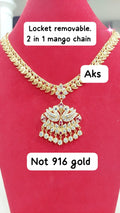 Code 654T. 18 inches mango curved necklace with removable peacock locket