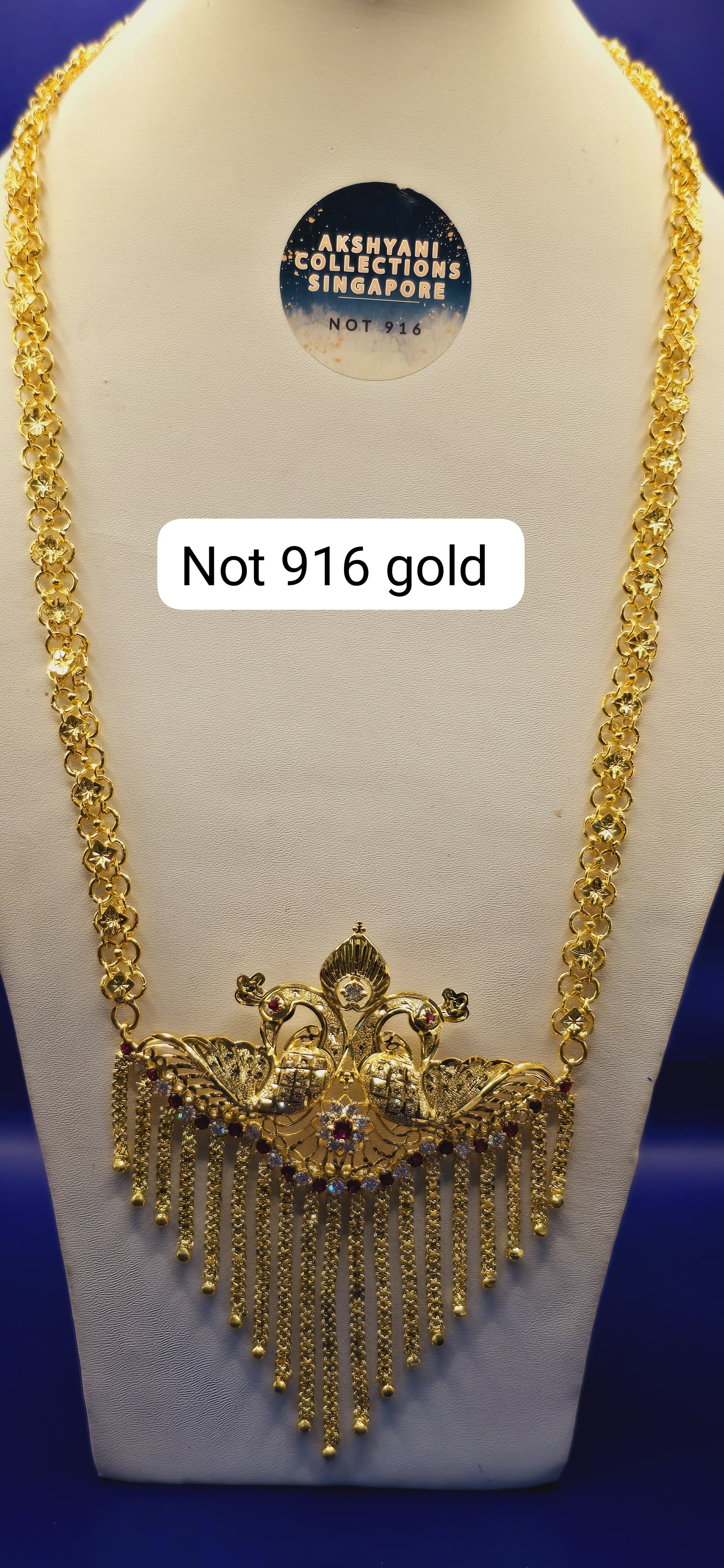 1 layer peacock  beauty. Code 632A. Not 916 gold. 24k electroplating items made in Singapore. Length 28 inches.