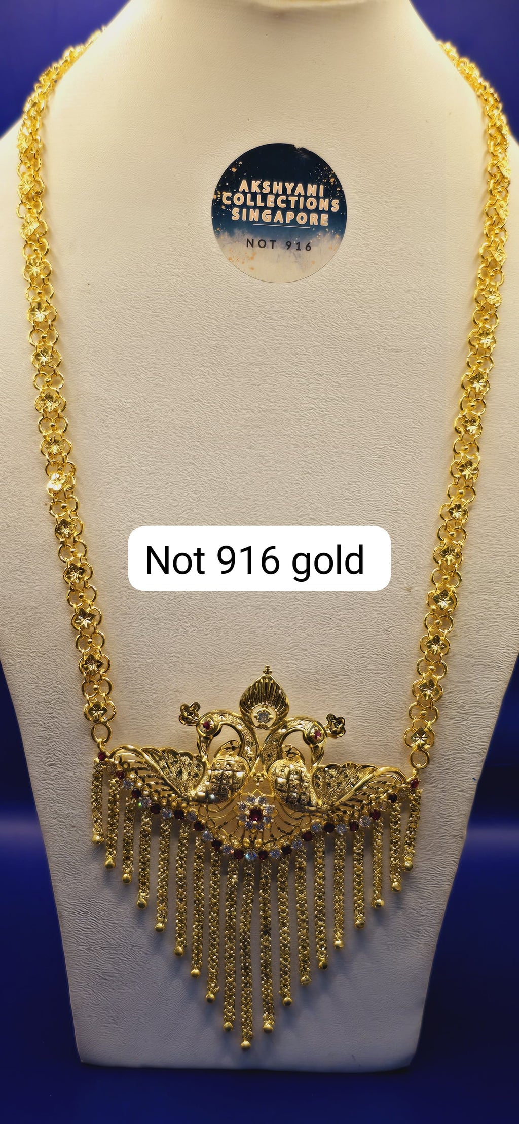 1 layer peacock  beauty. Code 632A. Not 916 gold. 24k electroplating items made in Singapore. Length 28 inches.