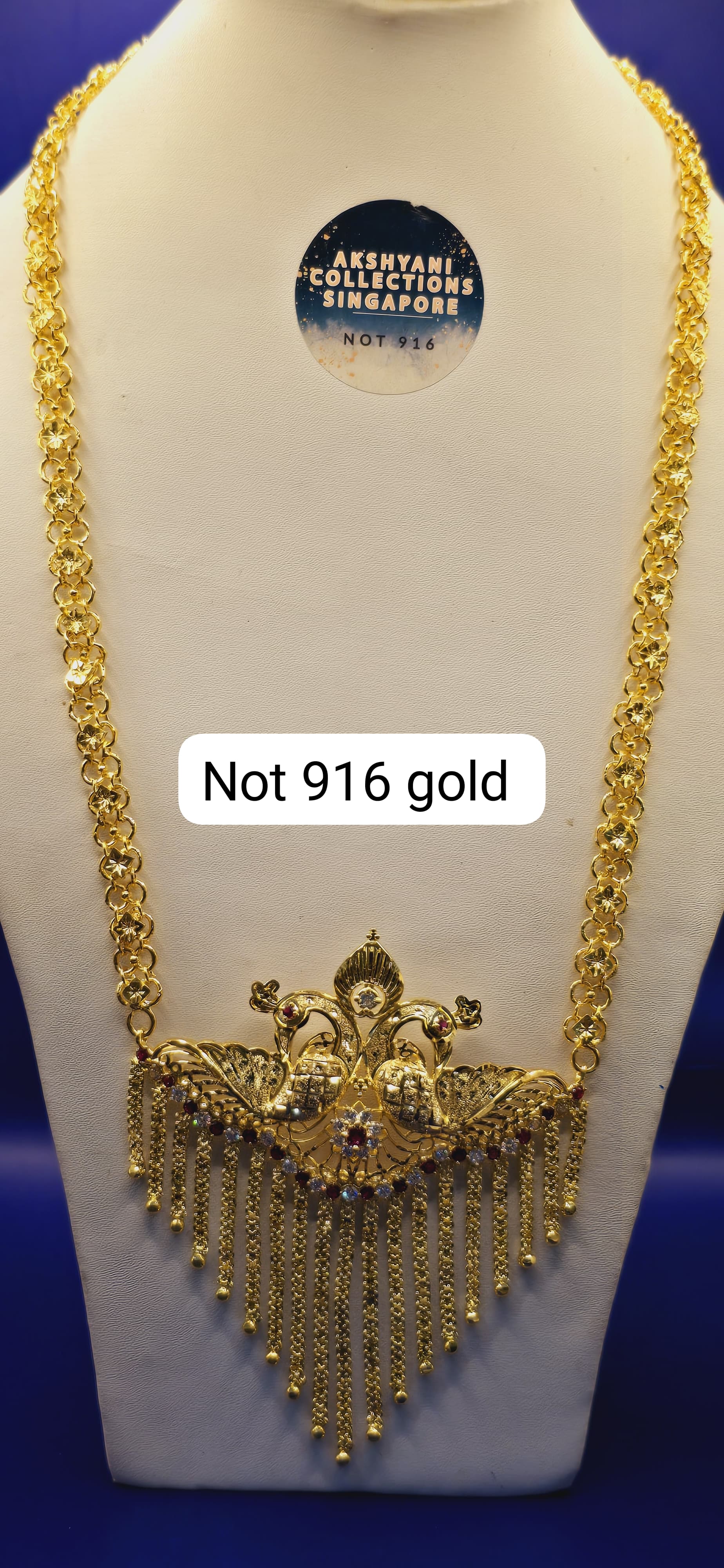 1 layer peacock  beauty. Code 632A. Not 916 gold. 24k electroplating items made in Singapore. Length 28 inches.