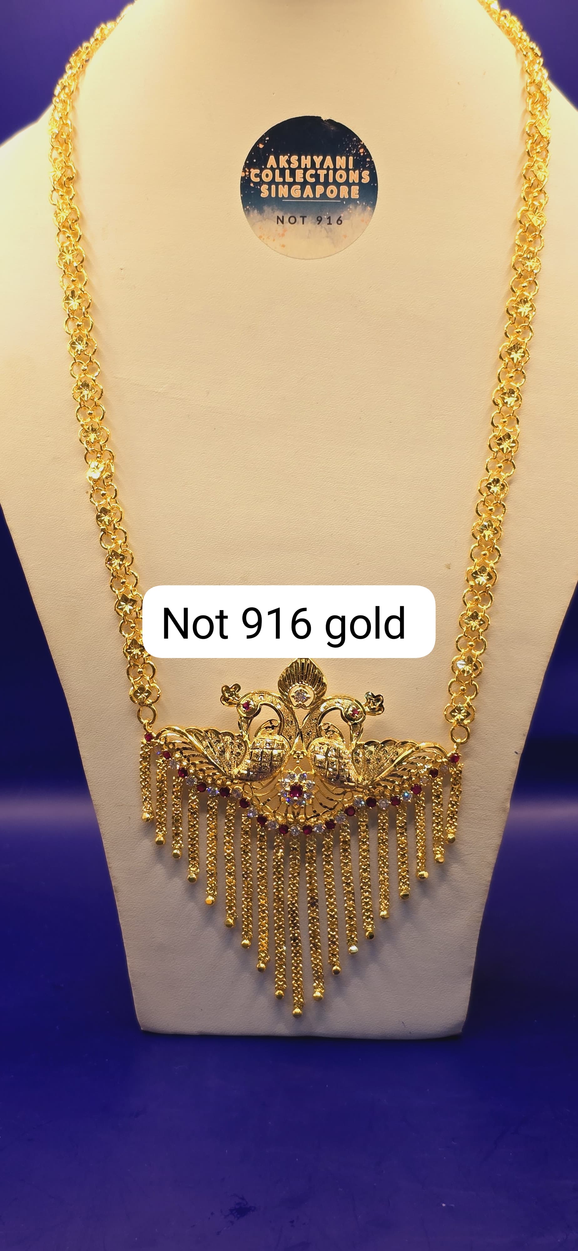 1 layer peacock  beauty. Code 632A. Not 916 gold. 24k electroplating items made in Singapore. Length 28 inches.